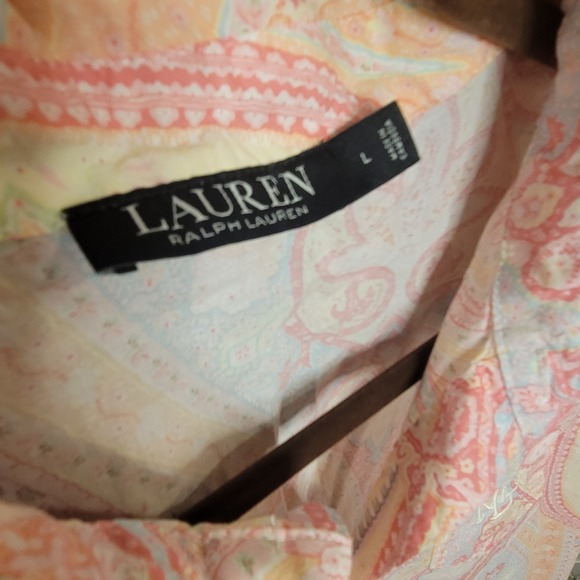 Women's Ralph Lauren Pink Paisley Sleep Shirt Size Tunic Large Front Button EUC - Picture 2 of 10